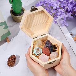 7チャクラ天然混合原石ナゲットディスプレイ装飾品（木箱付き）  置物家の装飾  29~42x25~36x17~26mm  7個/セット&nbsp;AJEW-WH0886-57