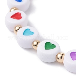 Heart Pattern Flat Round Acrylic Beads Stretch Bracelet for Kid&nbsp;BJEW-JB07215