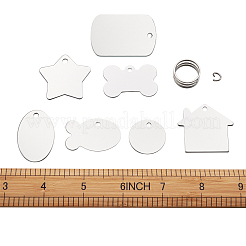 アルミ製ペンダント  空白タグのスタンプ  304ステンレススチールの丸カンと真鍮の補助ツール付き  星と家と魚と楕円と骨と長方形とフラットラウンド  銀色のメッキ  24~50x25~38x1mm  穴：3~4mm&nbsp;ALUM-TA0001-02