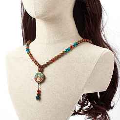 Guan YIN Flat Round Pendant Necklace&nbsp;NJEW-JN03662