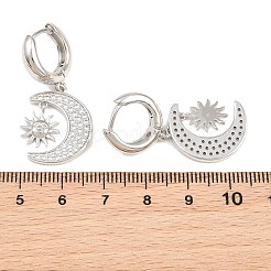 真鍮製マイクロパヴェキュービックジルコニアフープピアス  太陽と月  鉛フリー＆カドミウムフリー  ラックめっき  長持ちメッキ  プラチナ  37x15mm&nbsp;KK-CBA8324-05B-P
