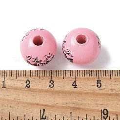 母の日をテーマにしたプリント木製ヨーロピアンビーズ  大穴ビーズ  ラウンド  ママ、愛してるよ  言葉  16.5x14.5mm  穴：4mm&nbsp;WOOD-F016-13