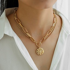 Alloy Star Compass Pendant 2-Strand Chain Necklaces with OT Clasps for Women&nbsp;WGF2DEA-01