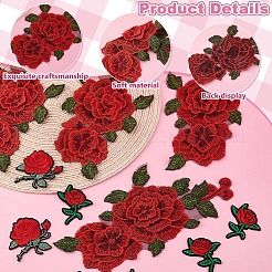 12個 3スタイルの花の刺繍ポリエステル布アイロンパッチ  マスクと衣装のアクセサリー  パイルレットアップリケ  ファイヤーブリック  57.5~130x50~240x1.5mm  4個/スタイル&nbsp;PATC-GA0001-52