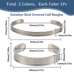 2Pcs 2 Styles C-Shaped 201 Stainless Steel Grooved Cuff Bangles&nbsp;STAS-SC0008-02