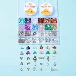 DIYイヤリング作成キット  ジェムストーンチップビーズ入り  ガラスクラックルビーズ＆シードビーズ  ピアスフック  イヤーナット  ペンダント  スペーサービーズ  ヘッドピン  丸カン  伸縮性のある糸  ミックスカラー&nbsp;DIY-FS0002-72
