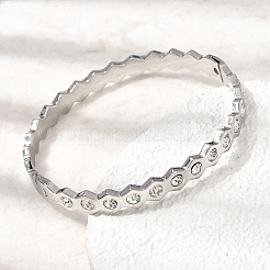 女性用304ステンレススチール＆ラインストーンバングル  ハニカム  ステンレス鋼色  0.28インチ（0.7cm）  内径：2.46x2.03インチ（6.25x5.15cm）&nbsp;BJEW-H644-03P