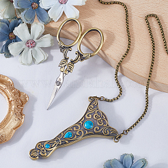 Vintage Stainless Steel & Synthetic Turquoise Sewing Scissors with Chain for Needlework&nbsp;NJEW-WH20004-09AB