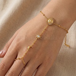 304 Stainless Steel Pave Clear Cubic Zirconia Sun Star Moon Hand Chain Ring Bracelets for Women&nbsp;JX0821