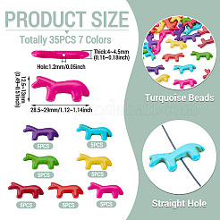 35個7色合成ターコイズビーズ  馬  染め  ミックスカラー  12.5~13x28.5~29x4~4.5mm  穴：1.2mm  5個/カラー&nbsp;G-TA0003-27