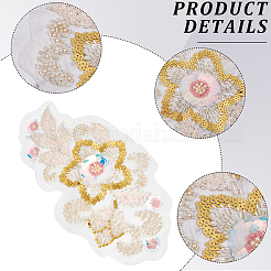 3D 花のポリエステル刺繍をアップリケに縫い付けます。  プラスチックスパンコール付き プラスチックパール付き  ミシンクラフト装飾  きいろ  330x177x4mm&nbsp;DIY-WH20010-36