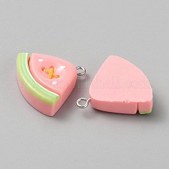 不透明樹脂ペンダント  フルーツの形のボタン  プラチナ鉄ループ付き  スイカ  23.5x25.5x7.5mm  穴：2mm&nbsp;LS-CRES-CJC0011-004C-P