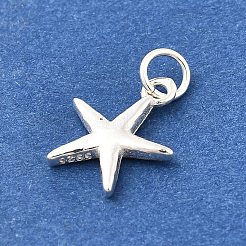 925スターリングシルバーチャーム  リングとスタンプ925個付き  シルバーカラー  スター  13.5x9x1.5mm  穴：2.5mm&nbsp;STER-Q003-01C-S