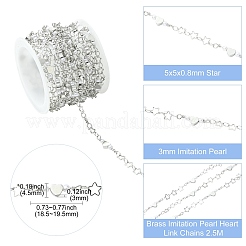 2.5M Brass Imitation Pearl Heart Link Chains&nbsp;CH-CJ0001-08