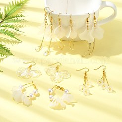 DIYイヤリング作成キット  花びらのアクリルパーツを含む  ガラスチャーム  304ステンレスペンダント  真鍮製アズキチェーン  鉄オープン丸カン  真鍮のピアスフック  ホワイト  19x13.5x4.5mm  穴：2mm&nbsp;DIY-FS0009-13