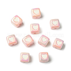 不透明アクリルエナメルビーズ10個  ハートを持つキューブ  ホワイト  12x12x12mm&nbsp;ACRC-FS0001-02F