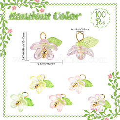プラスチックとアクリルのペンダント100個  真鍮パーツ  花  ミックスカラー  12~13x12x15mm  穴：3.5mm&nbsp;FIND-SC0019-77