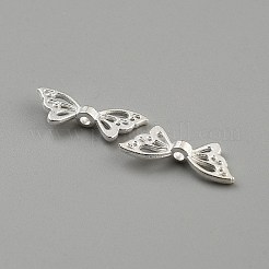 亜鉛合金バタフライビーズ  長持ちメッキ  銀  8x22x4mm  穴：1.6mm&nbsp;FIND-WH20007-18S