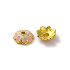 合金エナメルビーズキャップ  鉛フリー＆カドミウムフリー  マルチ花弁花  ピンク  7x7x2.5mm  穴：1mm&nbsp;X-FIND-G074-02D