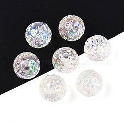 UVメッキ透明アクリルビーズ  虹色の  表面に凹凸のある丸い  透明  15.6x15mm  穴：3.2mm&nbsp;TACR-T028-55