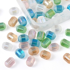 50個5色透明電気メッキガラスビーズ連売り  艶消し  バレル  ミックスカラー  9x7mm  穴：1mm&nbsp;EGLA-YW0001-36