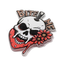 ハロウィン柄の蓄光プリント入り透明アクリルパーツ  暗闇で光る  私を噛んで、スカルと花のチャーム  40x36x2.4mm  穴：1.6mm&nbsp;OACR-B055-01D