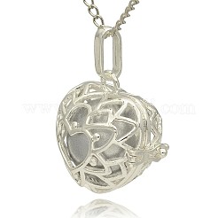 Silver Color Plated Brass Hollow Heart Cage Pendants&nbsp;KK-J243-06S