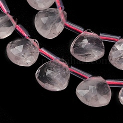 天然石ローズクォーツビーズ連売り  多面カットティアドロップ  プラスチックチューブビーズ付き  12x12~12.5x5.5~6mm  穴：1mm  約28個/連  15.75インチ（40cm）&nbsp;G-C292-A04-01