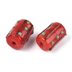 手作りの金箔ガラスの凹凸ビーズ  コラム  クリムゾン  15~16x10~13mm  穴：1~1.8mm&nbsp;LAMP-ZX003-12-03