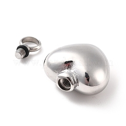 変色しない304ステンレススチール製の壷/香水ペンダント  ハート  ステンレス鋼色  26x19.5x11.5mm  穴：5mm&nbsp;STAS-D179-18P
