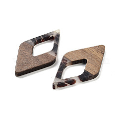 クルミ材と樹脂ペンダント  菱形  ココナッツブラウン  47.5x25.5x3.5mm  穴：2mm&nbsp;FIND-Z050-01B