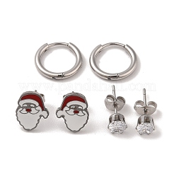 3 Pairs 3 Styles Christmas 304 Stainless Steel Hoop & Studs Earrings Set for Women&nbsp;EJEW-K279-12B-P