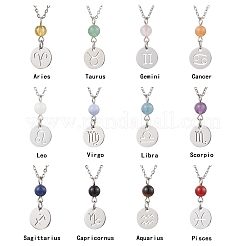 12Pcs 12 Styles 304 Stainless Steel Constellations Pendant Cable Chain Necklaces&nbsp;NJEW-JN05106