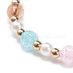 カラフルな合金エナメルかわいいチャーム ブレスレット  女性用プラスチック パール & アクリル & 合成ヘマタイト ラウンド ビーズ ブレスレット  混合模様  ペンダント：8~35x6.5~18.5x1~3.5センチメートル  内径：2-1/8インチ（5.5cm）&nbsp;BJEW-JB08661