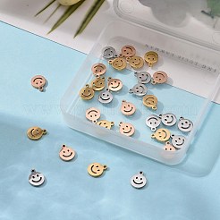 30個3色304ステンレススチールチャーム  手動研磨  中空  笑顔でフラットラウンド  ミックスカラー  8x6x1mm  穴：0.8mm  10個/カラー&nbsp;STAS--LS0001-26