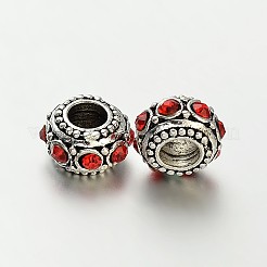 アンティーク銀亜鉛合金ラインストーン大きな穴欧州ロンデルビーズ  ミックスカラー  10~12x6mm  穴：4.5mm&nbsp;CPDL-O005-M