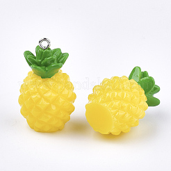 樹脂チャーム  プラチナトーン鉄パーツ  模造食品  パイナップル  きいろ  32~33x19~20x18~19mm  穴：2mm&nbsp;RESI-T028-51