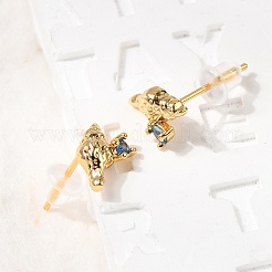 真鍮製スタンドピアス  ガラス316サージカルステンレスピン付き  ニッケルフリー  18KGP本金メッキ  シェル形状  9.5x7mm&nbsp;EJEW-C158-11B-G