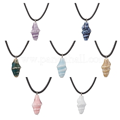 Handmade Porcelain Shell Shaped Pendant Black Waxed Cotton Cord Necklaces&nbsp;NJEW-JN05271