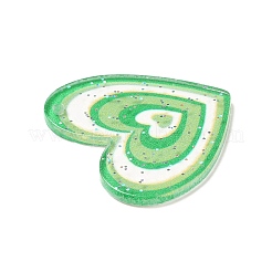 透明なプラスチックペンダント  左右のランダムな穴  スパンコール付き  ハート  ライム  28.5x30x1.5mm  穴：1.5mm&nbsp;KY-P014-01E