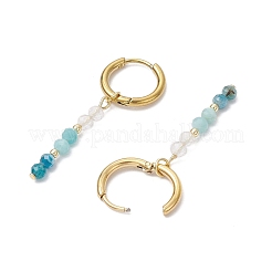 304ステンレススチールフープピアス  天然混合石のビーズで  ゴールドカラー  ミックスカラー  38x3.5mm&nbsp;EJEW-JE06392