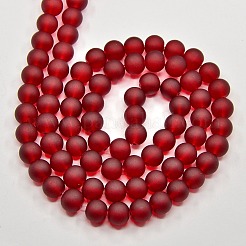 ベーキングペイント透明ガラスビーズ連売り  艶消し  ラウンド  暗赤色  6mm  穴：1.3~1.6mm  約140個/連  31.4インチ&nbsp;GLAA-S031-6mm-14