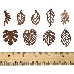 18個 9スタイル 天然クルミ材ペンダント  染色されていない  混合図形  29.5~36x12.5~28x2~2.5mm  穴：1.6~2mm  2個/スタイル&nbsp;WOOD-FS0001-48