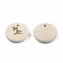 レーザーアウトウッドペンダント  星座12個のフラットラウンド  染色されていない  山羊座  15x4mm  穴：1.6mm&nbsp;WOOD-S053-51L
