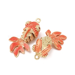 真鍮製マイクロパヴェキュービックジルコニアペンダント  魚  18KGP本金メッキ  エナメル  カドミウムフリー＆鉛フリー  ラックめっき  長持ちメッキ  オレンジ  29x15x11.5mm  穴：1.6mm&nbsp;KK-D019-30C-G