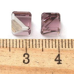 K9ガラス模造オーストリアクリスタルビーズ  穴がない  正方形  ロージーブラウン  6x6x6mm&nbsp;GLAA-P069-01B-212