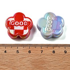 UVメッキ不透明アクリルビーズ  虹色の  良いという言葉が書かれた花  ミックスカラー  23.5x24x7.5mm  穴：2.5mm&nbsp;PACR-Q005-05
