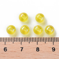 透明なアクリルビーズ  ABカラーメッキ  ラウンド  きいろ  6x5mm  穴：1.8mm  約4400個/500g&nbsp;MACR-S370-B6mm-717