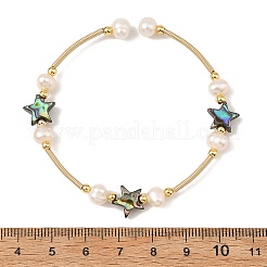 Natural Paua Shell & Potato Pearl Beaded Stretch Bracelets&nbsp;BJEW-JB14172-02