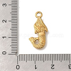 イオンプレーティング（IP）304ステンレスペンダント  人魚のチャーム  ゴールドカラー  22.5x11.6x2.8mm  穴：2mm&nbsp;STAS-M075-26G
